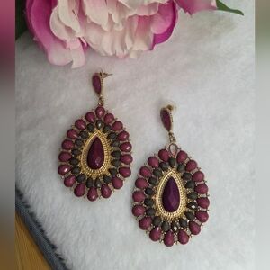 Elegant Gold and Purple Teardrop Earrings